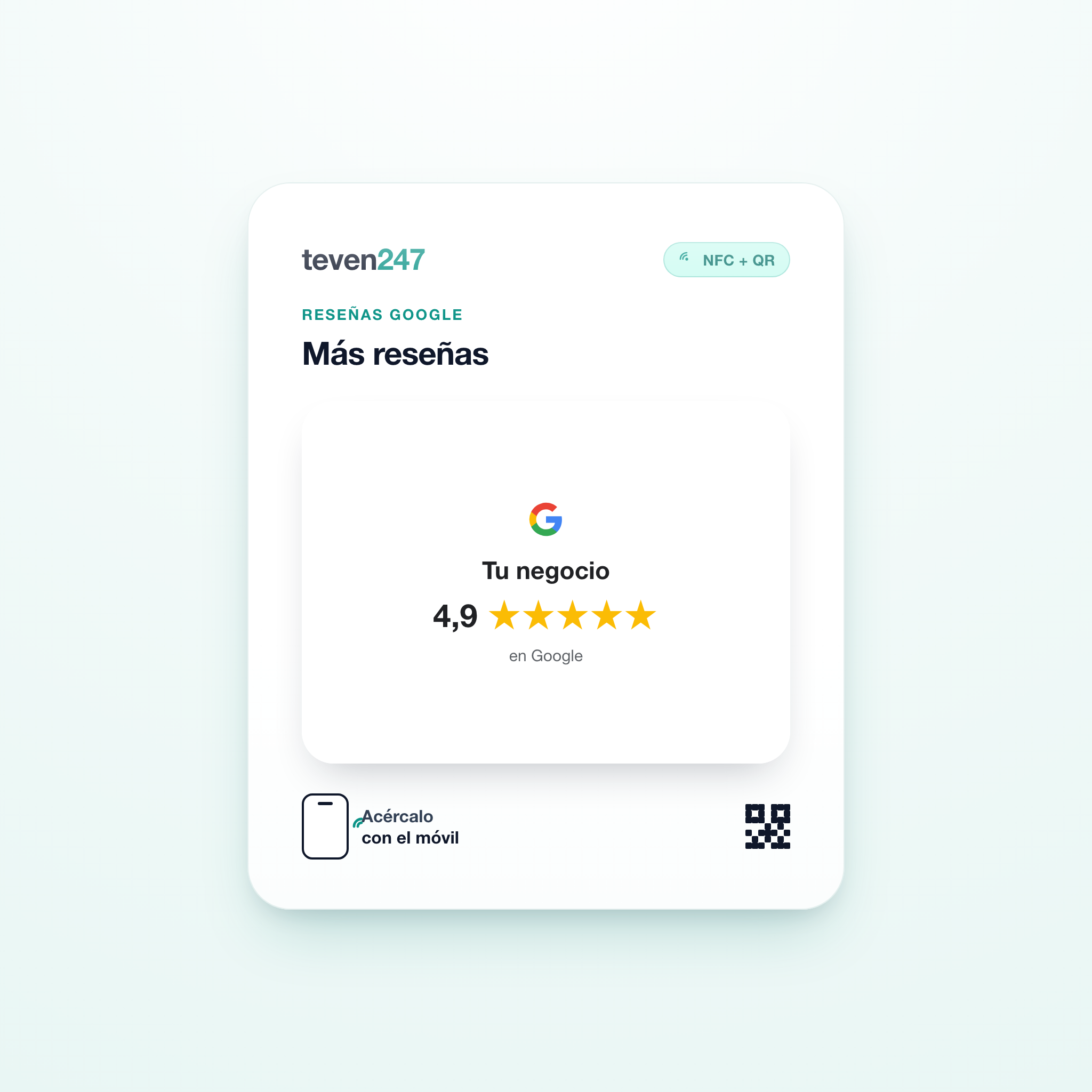 Placa de reseñas de Google teven247 sobre el mostrador de un negocio